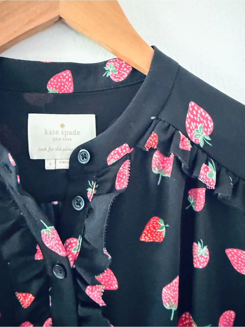 Kate Spade Black Long Sleeve Tossed Berry Shirtdress Strawberry